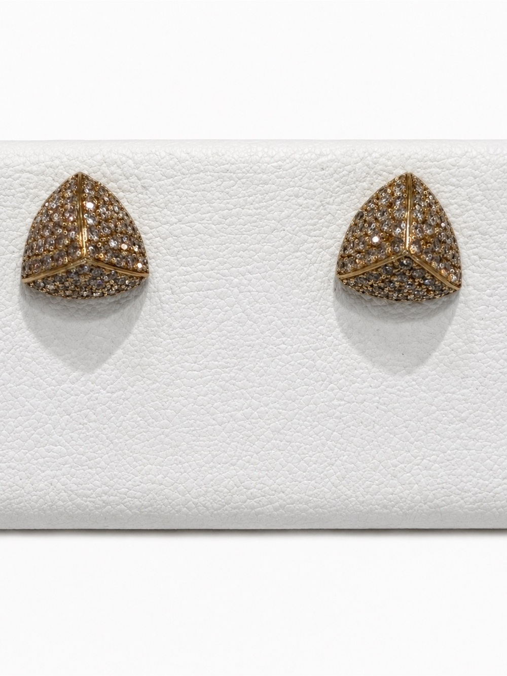 Luxury 14k Yellow Gold Pavé Diamond Triangle Stud Earrings | Fine Jewelry